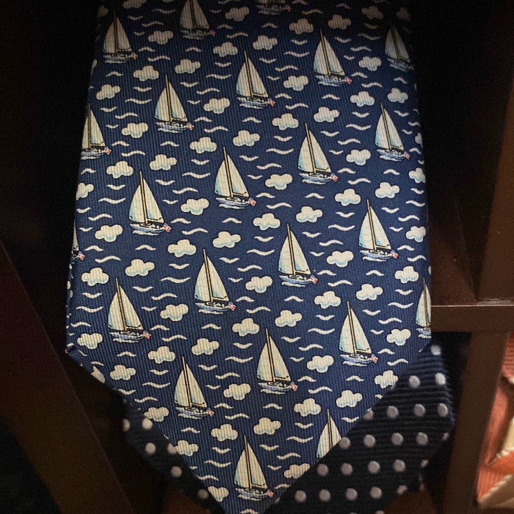 Navy blue sailboat men’s necktie